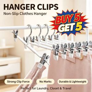 Buy 5 get 5 Stainless steel hanger trousers trousers hanging no trace household clip skirt Dureable Clothes