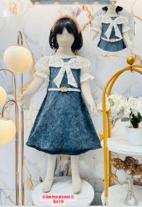 Midi Dress Anak Viral Jeans Mix Brukat / Alula Dress Free Belt Anak Usia 3-10 Tahun / Dress Anak Terbaru Dan Kekinian