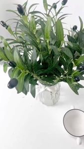 Set Olive Leaves With Plastic Vase Artificial Leaf Daun Zaitun Hiasan Meja Ruang Tamu Rumah Fake Olive Leaves Home Decor