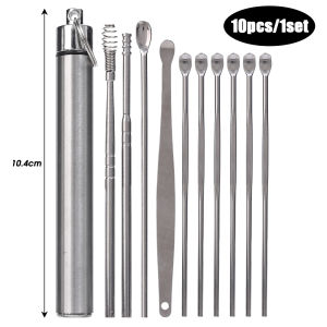 10 Pcs Stainless Steel Ear Picking Set with Storage Box Household Portable Ear Cleaner Keychain Adult Ear Care Tool