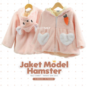 Jaket Bulu Anak Model Hamster Lucu dengan Hoodie dan Kantong Hati - Hangat dan Lembut Usia 6 Bulan sampai 5 Tahun
