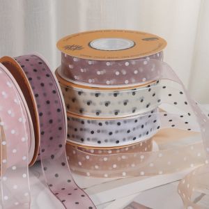 DIVATEN DIY Gift Box Polka Dots Ribbon Sewing Handmade Polka Dots Print Chiffon Lace Ribbon Decoration Party Decoration Flower Tie Ribbon Cloth