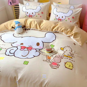 Bộ chăn ga gối đệm cotton dày My Melody vỏ chăn trẻ em hoàn toàn bằng cotton bộ chăn ga gối đệm ký túc xá bộ ba mảnh cho giường đơn