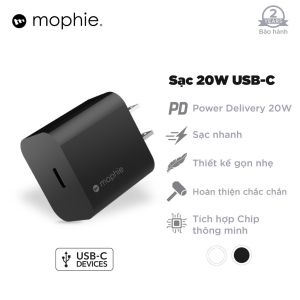 Sạc nhanh Mophie Power Delivery 20W 1 USB-C - Hàng Chính Hãng - Bảo Hành 2 Năm