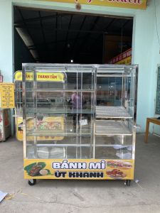 Tủ trưng bánh mì 1m6x60 inox dày kính bao phủ miễn phí trang trí và denled siêu sáng