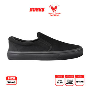 Dorks Slip On Full Black - Sepatu Sneakers Casual Pria Wanita Sepatu Sekolah Dorks