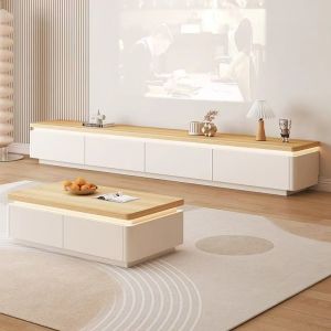 CraftedLiving SG-Creamy Solid Wood Tv Console With Led light Tv Cabinet