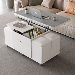 [Cozy ]【FREE DELIVERD】Adjustable Large Storage Coffee With Wheels Table Chairs All-In-One Dining Table