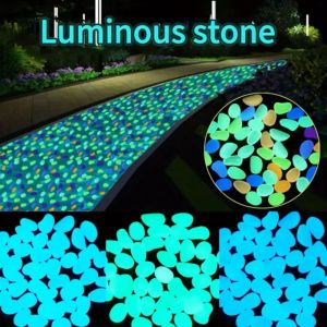 EFFIEO 600Pcs Mini Glow in The Dark Pebble Colorful Resin Garden Glow Pebbles Walkways Stone Glowing Effect Aquarium Decoration Stone Landscape Decoration