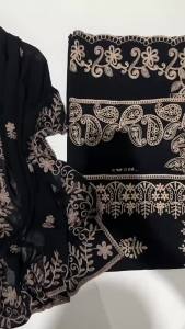 FCJifang Luxury National Embroidery Flower Imitation Cotton Linen Black Shawl Pashmina Scarf Head Wraps Middle East Muslim Hijabs Shawls PW34