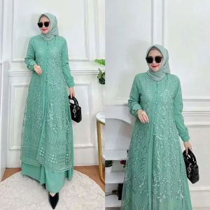 Dress Ceruty Full Furing Mix Brokat Mewah Elegan Gamis Wanita Muslim Busui Friendly Terbaru 2025 Longdress Pesta Kondangan Pernikahan Baju Raya Lebaran 2025