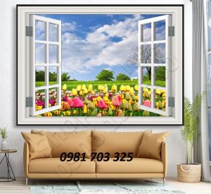 Tranh gạch cửa sổ đẹp 3d trang trí tường