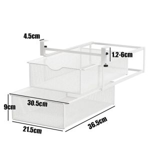 [SG Ready Stock] Under desk double shelf No-drill installation Pull-out shelf Metal material High load-bearing