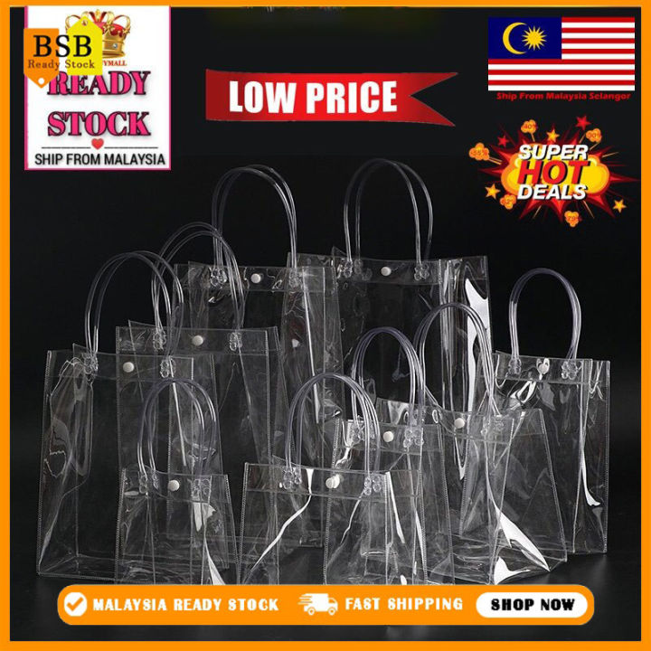 BSB_ Clear Transparent PVC Gift Tote Packaging Bag Button Hand