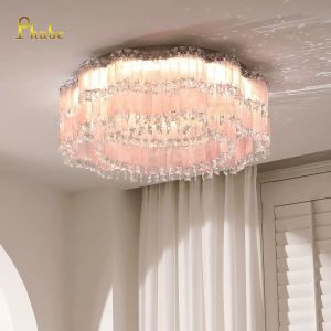 Phube Multi-Layer Round Ceiling Chandelier Light Blue Capiz Shell & Clear Crystal Flush Mount Lamp Elegant Luxury Pendant Light for Bedroom Living Room Wedding Home Decor Lighting Fixture