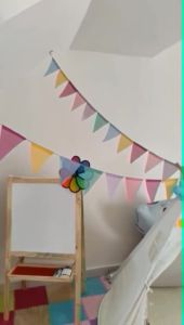 2Set Triangle Colorful Linen Pennant Flags Hanging Faux Burlap Fabric Flag String For Photo Booth Backdrop Decor