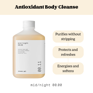 Refreshing Shower Gel | Sulphate & Paraben Free | Moisturising Body Wash for Sensitive Skin | Vegan | Gentle pH Balanced | mid/night 00.00 | 300ml | Vegan Shower Gel | Sulfate Free Body Wash