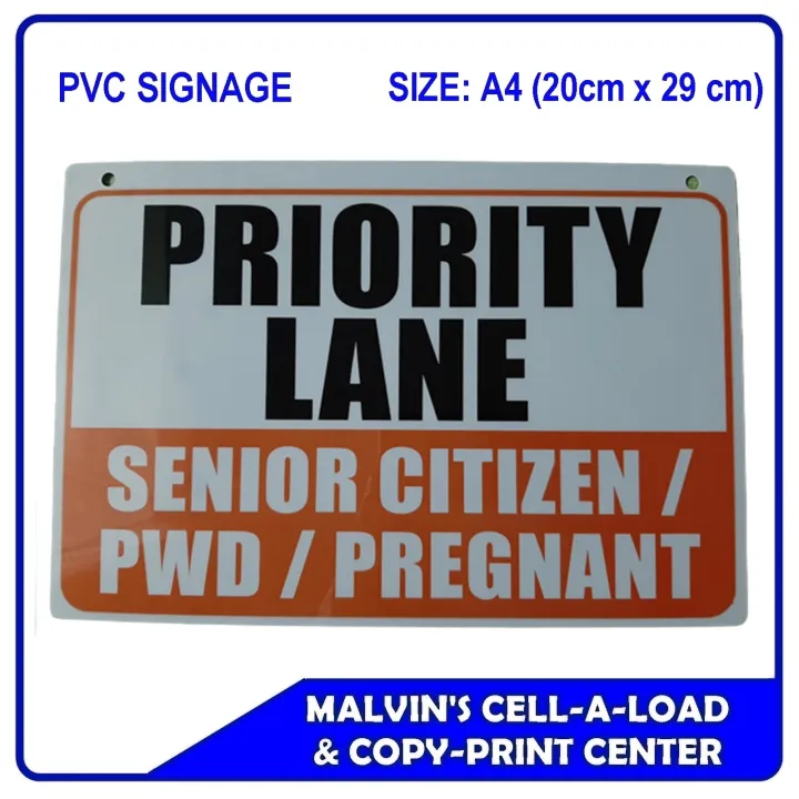 LAMINATED PVC SIGNAGE PRIORITY LANE Size A4 Lazada PH