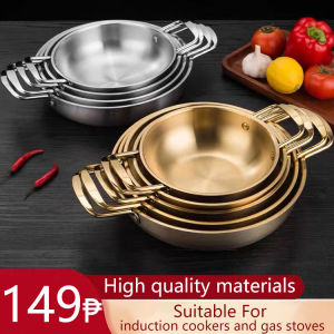 Korean Stainless Steel Cooking Pots Seafood Double Ear Pot Fondue Ramen Noodles Pan Kitchen Mini Non