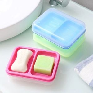 Waterproof Soap Box with Lid and Drain Double Compartment Soap Dishes