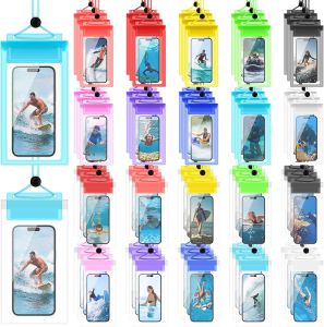 Flutesan 60 Pack Waterproof Phone Pouch with Adjustable Lanyard 7.5 Large Phone Dry Case Bag Multicolor Universal Compatible Smartphones for Swimming Pool Beach Water Park Diving Surfing