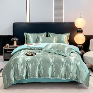 European Style Jacquard Satin Four-Piece Set Luxury Bed Sheet Duvet Cover Single Double Bedspread Wedding Bedding Three-Piece Set LZD