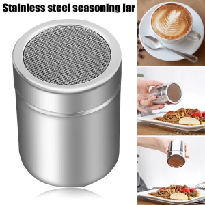 2pcs Stainless Steel Powder Dispenser with Lid Chocolate Cocoa Powder Salt Cinnamon Seasoning Cans