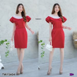 เดรสคอกลมแขนกุดอกระบาย TT15404