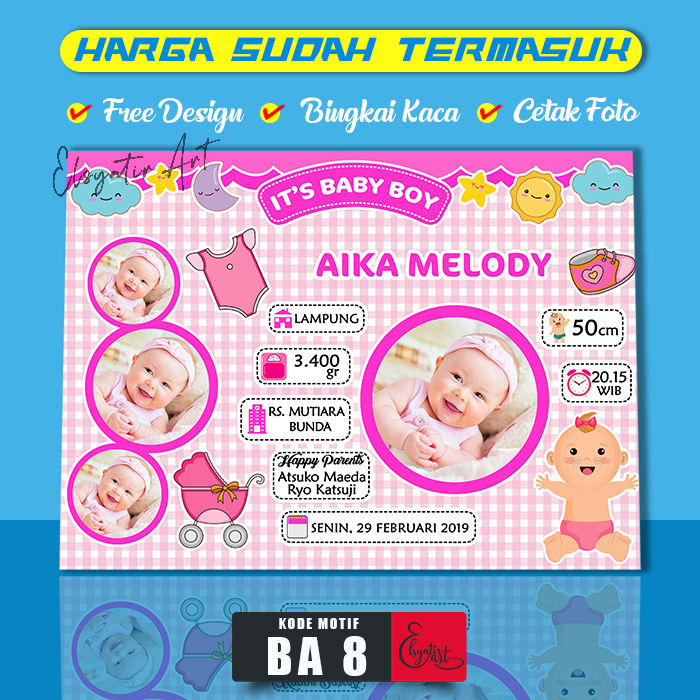 Biodata Bayi bingkai/biodata bayi cetak plus bingkai/biodata kelahiran/cetak foto biodata bayi bingkai 10r