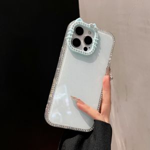 Cute Cat Ear Bling Diamond Case for iPhone 14 15 16 17 Pro Max Air 13 12 11 Glitter Shockproof Soft Cover for iPhone 16 15 Plus