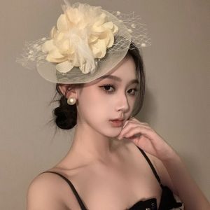 GENENIC Flower Feathers Fascinator Hat Sweet Hairpin Funeral Headdress All-match Elegant Veil Hat Headwear Lady/Bride