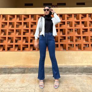 SISTERJEANS - High Waist Celana Cutbray Jeans Stretch Wanita Panjang Premium [ELENA]