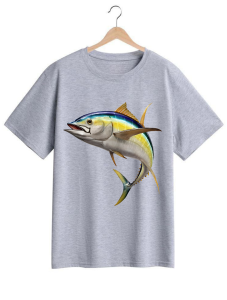Kaos Pria Model Terkini Trending Motif 3D Bahan katun 24s Ikan Tuna H0535