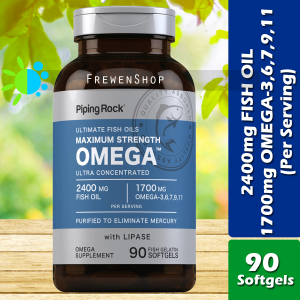 OMEGA FISH OIL 2400mg + 1700mg OMEGA 3 6 7 9 11 (per Serving) with Lipase x 90 Softgels Concentrated