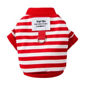 PERNEAKY Polyester Dog Striped Hoodie Soft with D-ring Dog Traction Hoodie Pet Striped Shirt Breathable Pet Harness Sweatshirt Spring