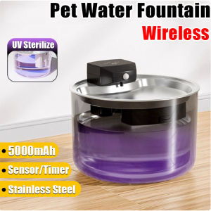 【SG ready stock】Wireless Pet Water Fountain with 5000mAh Battery UV Sterilizer Stainless Steel Automatic Water Dispenser for Cats & Dogs