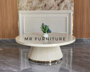 Meja Tamu Salur Lis Stainless Gold Top Duco Ivory