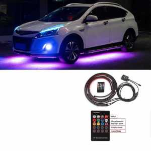 COD JIAMEN Lampu LED Strip Bawah Mobil Underglow Flexible RGB Mobil 90+120cm 4PCS with Remote Controller - JIA4 / Hiasan Interiordalam Mobil Modifikasi Otomotif Variasi Bagus Rekomen
