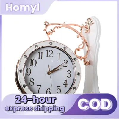 Double Sided Wall Mounted Clock Station Clock Silent Retro Design Dial Diameter 7.68inch for Office Porch Hallway Garden Home