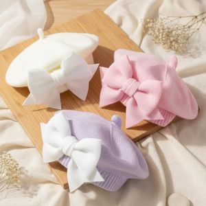 GOOTRADES Soft Baby Big Bow Beret Knitted Polyester Warm Hat New Solid Color Kids Beanie Cap Travel