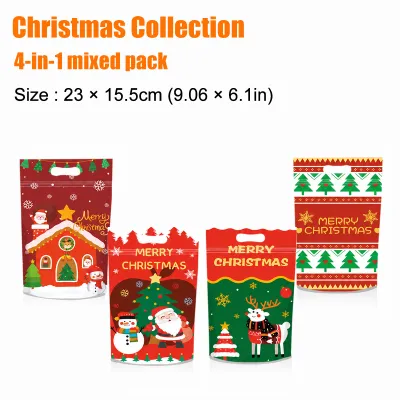 50 Pcs Merry Christmas Plastic Ziplock Gift Bags Candy Cookie Snack Treat Party Loot Bag