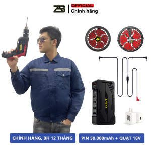 [RẺ NHẤT SÀN] Bộ Áo Quạt Gió Điều Hoà ZASKY Nhật Bản Chính Hãng PIN Dung Lượng Khủng 50.000mAh Quạt 18V Không Chổi Than Chống Nước Tuyệt Đối Bảo Hành 12 Tháng Tặng 2 Túi Đá Khô