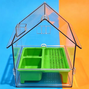 Bird Feeder with Bath 2 In 1 Acrylic Bird House for Budgie Lovebird Cockatiel Parrot Green