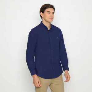 Baju Kemeja Polos Pria Lengan Panjang Hem Outher Cowok Trend 2024 Casual Distro Katun Slimfit Hitam