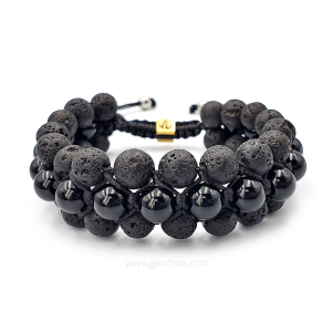 JJ Anchors | Marco - Shamballa Bracelet | Lava Stone and Black Onyx | Natural Stones