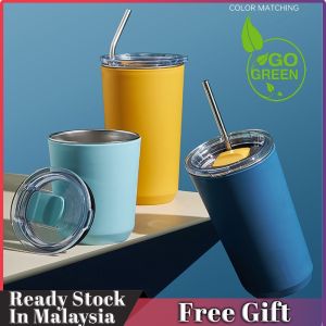 Double Layer Cup 双层保温杯饮料杯冷饮杯热饮杯茶杯 Constant Temperature Mugs Vacuum Flask Thermos Flask Double Wall Glass Milk Tea Coffee Soda Drinks Cawan Minuman Ais Kopi Teh Susu Air Soda Starbucks