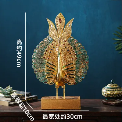 Wooden Peacock Decor Statue Traditional Handmade Classic Design Peacock Spreading Tail Decoration Bauble For Home Decor Display