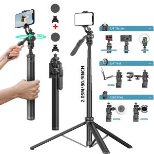 2055mm Wireless Selfie Stick Tripod with Remote Handheld Gimbal Portable Removable Fill Light Extendable Tripod with 1/4 Screw Interface for Camera Phone Live Streaming