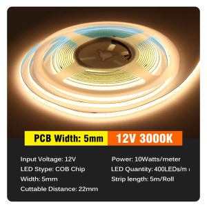 DC12V/24V Ultra-thin COB Light Strip 5M Flexible And Cuttable Light Strip Suitable For Room Living Room Kitchen Light Strip Decoration