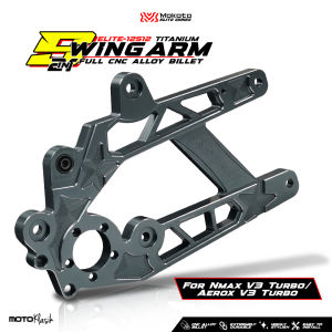 MOKOTO ELITE SWING ARM 2IN1 CNC ALLOY FOR NMAX V3 AEROX V3 TURBO SILVER/TITANIUM HEAVY DUTY ALLOY REAR SWING ARM FOR NMAX/AEROX MOTORCYCLE